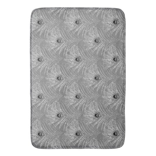 Tapis De Bain Peacock plumes élégant gris argent motif (devant Vertical)