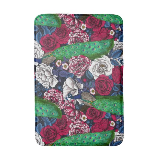 Tapis De Bain Peacocks dans le jardin rose (Devant (Vertical))