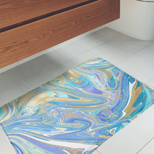 Tapis De Bain Pearlescent Aqua & Gold en marbre liquide