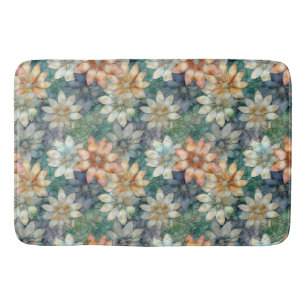 Tapis De Bain Pêche Bleu Vert Floral Blanc