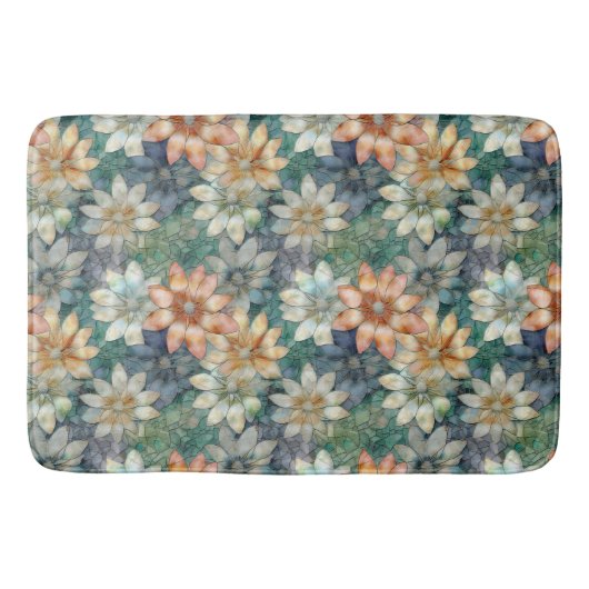 Tapis De Bain Pêche Bleu Vert Floral Blanc (Devant)
