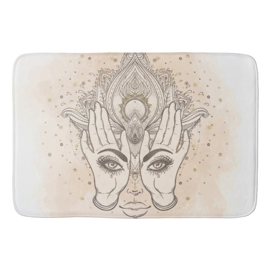 Tapis De Bain Pêche & Or Boho Lotus Flower Beauté (Devant)