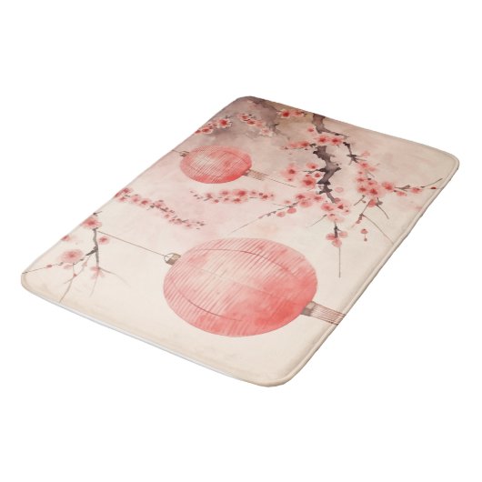 Tapis De Bain Pêcher lanternes japonaises Les fleurs de Sakura (Angle)