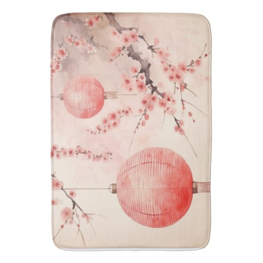 Tapis De Bain Pêcher lanternes japonaises Les fleurs de Sakura (devant Vertical)