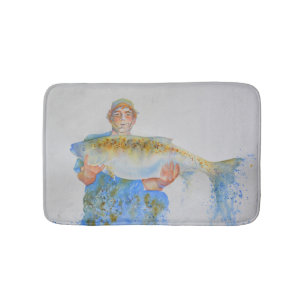 Tapis De Bain Pêcheur peinture d'aquarelle cadeau de pêche pour