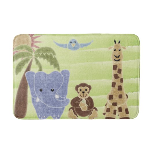 Tapis De Bain Peint à la main de mignons animaux Safari (Devant)