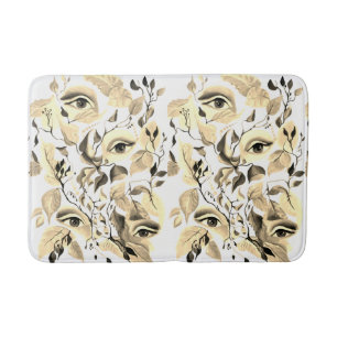 Tapis De Bain Peint à la main Elegant Feminine Eyes Feuilles col