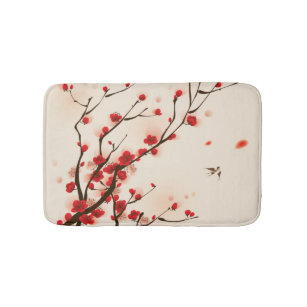Tapis De Bain Peinture asiatique de style, fleur de prune au
