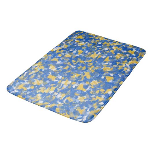 Tapis De Bain Peinture bleu, jaune et blanc (Angle)