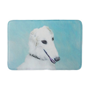 Tapis De Bain Peinture de Borzoi (Blanc) - Joli Chien d'origine