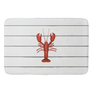 Tapis De Bain Peinture de homard Bleu Nautique Bleu Bande Côtièr