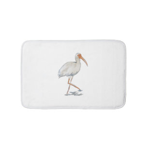 Tapis De Bain Peinture D'Oiseaux Côtiers Blanc Ibis Beach