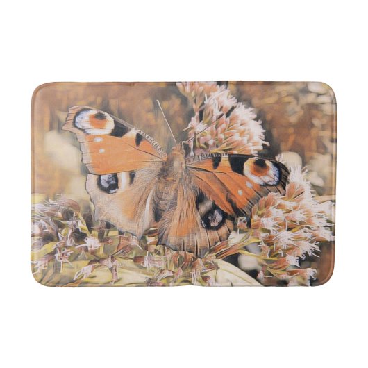 Tapis De Bain Peinture d'un papillon orange sur fleurs bain ma (Devant)