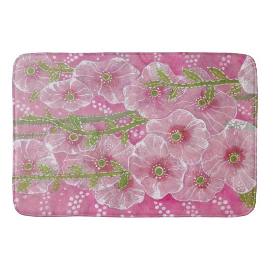 Tapis De Bain Peinture florale rose Hollyhock Malve Malva (Devant)