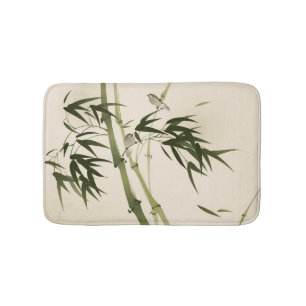 Tapis De Bain Peinture orientale de style, branches en bambou