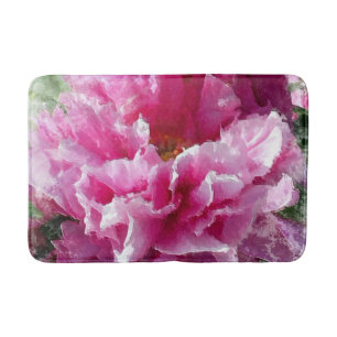 Tapis De Bain *~* Peinture originale d'art floral au pivoine ros