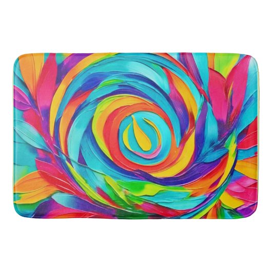 Tapis De Bain Peinture spirale psychédélique florale vibrante (Devant)