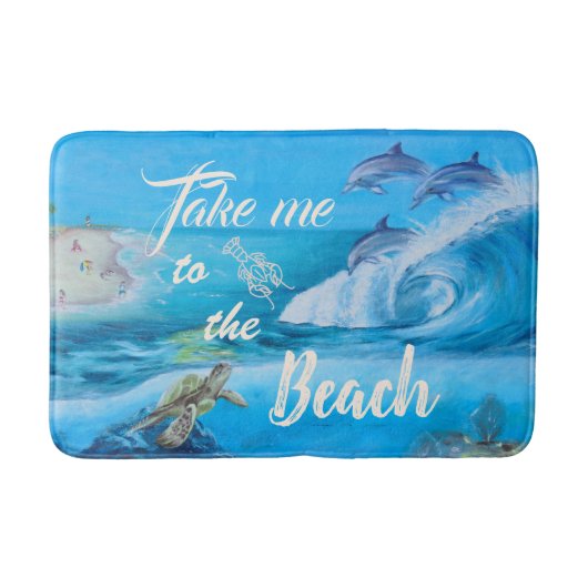 Tapis De Bain Peinture sur la plage et la vie marine (Devant)