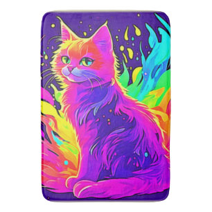 Tapis De Bain Peinture vibrante de chat prise en flammes