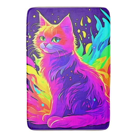 Tapis De Bain Peinture vibrante de chat prise en flammes (devant Vertical)