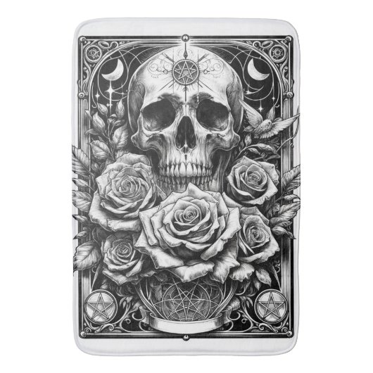 Tapis De Bain Pentacle Skeleton Skeleton & Rose Tarot Art (devant Vertical)