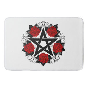 Tapis De Bain Pentagramme aux roses rouges