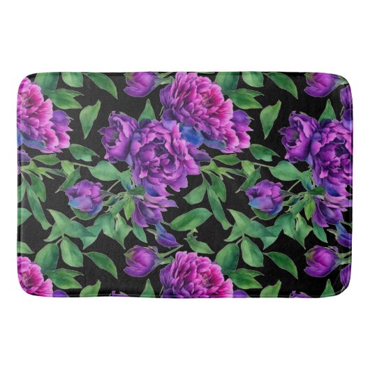 Tapis De Bain Peonées d'aquarelle romantique violet magenta rose (Devant)