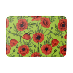 Tapis De Bain Pépites, rouge et vert sur le vert citron