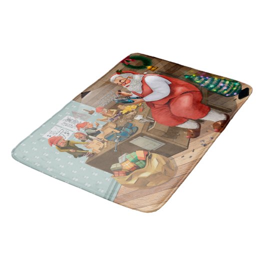 Tapis De Bain Père Noël Et Elfes Fabriquent Des Jouets | Noël (Angle)
