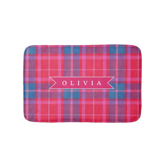 Tapis De Bain Personalized Custom Pink Fuchsia Plaid Preppy  (Devant)