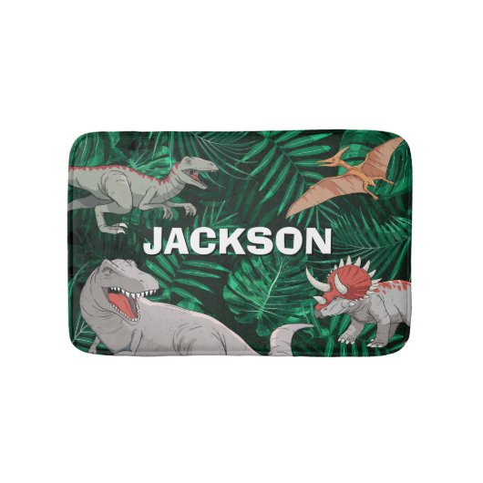 Tapis De Bain Personalized Dinosaur Kids Dino Jurassic Trex Boy (Devant)