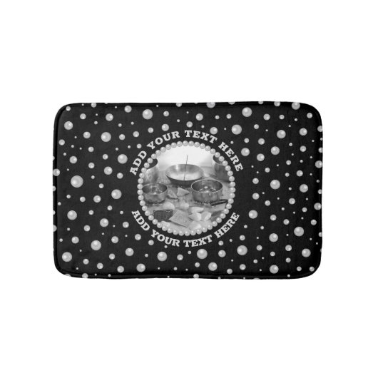 Tapis De Bain Personalized Photo with Pearls Circle on Black (Devant)