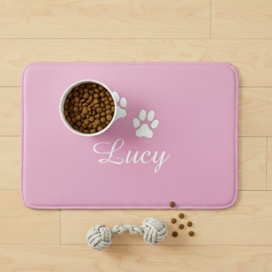 Tapis De Bain Personalized Pink Pet Feeding Mat with Name