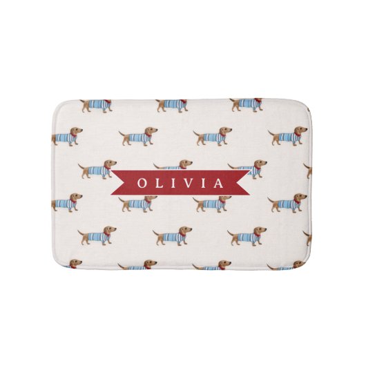 Tapis De Bain Personalized Preppy Cute Dachshund Dog Pattern (Devant)