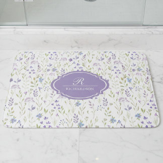 Tapis De Bain Personalized Purple Floral Monogram