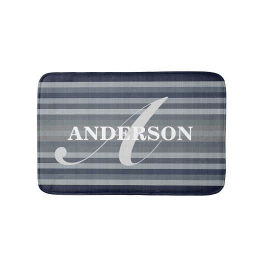 Tapis De Bain Personnalisables Rayures Navy (Devant)