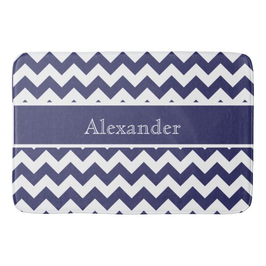 Tapis De Bain Personnalisé Chevron Navy Blue White arrière - pla (Devant)