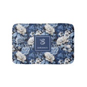 Tapis de Bain Personnalisé Fleurs Blanches Bleues (Devant)