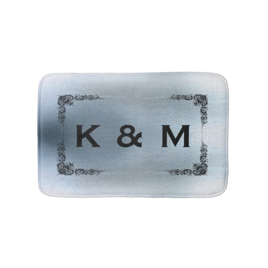 Tapis De Bain Personnalisé Monogramme Gris Bleu Gris (Devant)