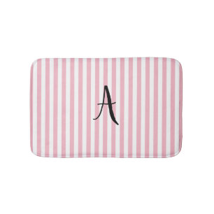 Tapis de bain personnalisé rose et blanc rayé