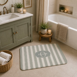 Tapis De Bain Personnalisé Rustique Vert Sauge Rayé