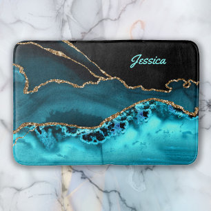 Tapis De Bain Personnaliser le script Turquoise de nom sur la gr