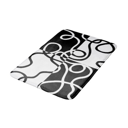 Tapis De Bain Persuasion linéaire II : noir et blanc Abstrait (Angle)