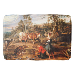 Tapis De Bain Peter Paul Rubens Milkmaips avec du bétail sur une