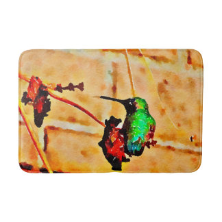 Tapis De Bain Petit colibri vert et rouge