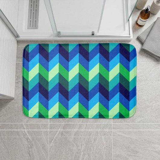 Tapis de bain petit format ombré bleu-vert à chevr