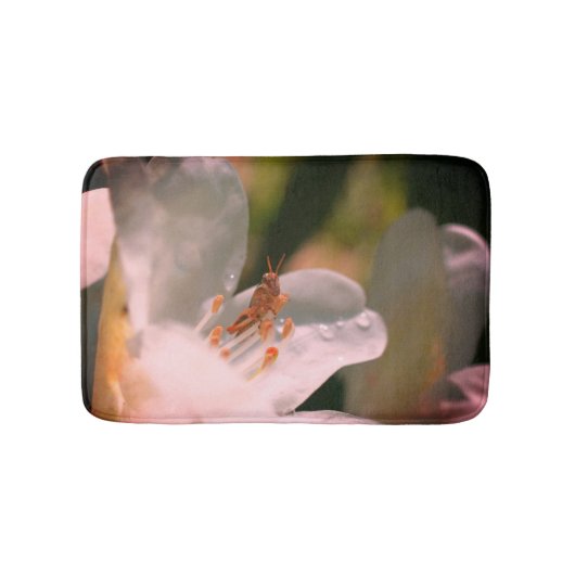 Tapis De Bain Petit Grasshopper Sur Fleur Azalée Blanche (Devant)