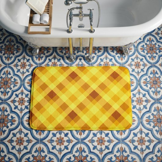 Tapis de bain petit plaid jaune jaune vif