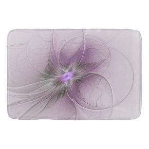 Tapis De Bain Petite Beauté Moderne Gris Mauve Art Fractal Fleur