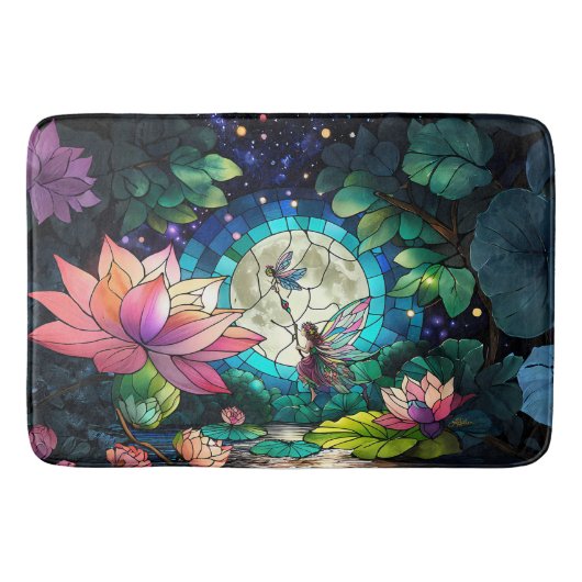 Tapis De Bain Petite fée en vitrail avec libellule (Devant)
